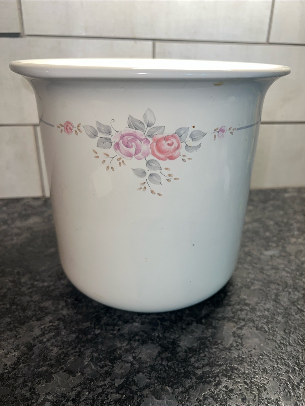 Trousseau BY PFALTZGRAFF. Utensil holder. Or use as a planter. Pretty pink rose
